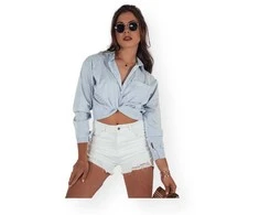 Moteriški balti džinsiniai šortai Popglam