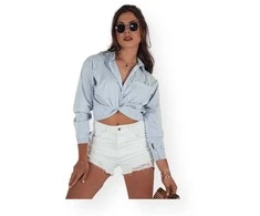 Moteriški balti džinsiniai šortai Popglam