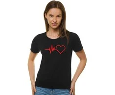 Moteriški juodi marškinėliai Heartbeat