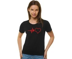 Moteriški juodi marškinėliai Heartbeat