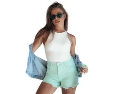Moteriški mėtiniai džinsiniai šortai Sunylook