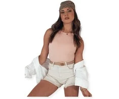 Moteriški rusvi džinsiniai šortai Popglam