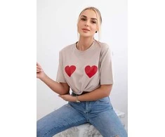 Moteriški smėlinės spalvos marškinėliai TwoHearts