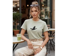 Moteriški šviesiai mėtiniai marškinėliai Bird