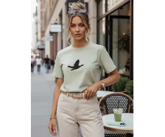 Moteriški šviesiai mėtiniai marškinėliai Bird