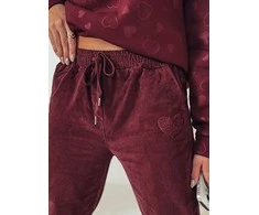 Moteriškos velvetinės bordo spalvos laisvalaikio kelnės Velvi