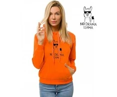 Oranžinis moteriškas džemperis su gobtuvu No drama Llama