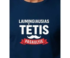 Tamsiai mėlyni marškinėliai Laimingiausias tėtis (baltas)