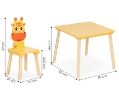 Ecotoys Vaikų baldų komplektas: stalas ir 2 kėdės su žirafos motyvu