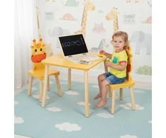 Ecotoys Vaikų baldų komplektas: stalas ir 2 kėdės su žirafos motyvu