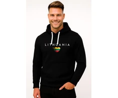 Vyriškas juodas džemperis su gobtuvu Lithuania (balta)