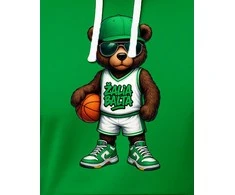 Vyriškas žalias džemperis su gobtuvu Žalia Balta meškinas-kamuolys