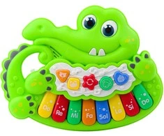 Lean Toys Interaktyvus vaikų pianinas „Krokodilas“ su garsais ir šviesomis