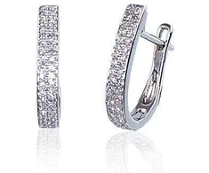 Auksiniai auskarai anglišku užsegimu, Baltas Auksas, Briliantai - 2.19 g. - 14 mm. - Briliantai (0,174Ct)