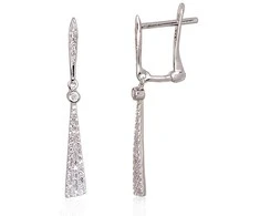 Auksiniai auskarai anglišku užsegimu, Baltas Auksas, Briliantai - 1.79 g. - 31 mm. - Briliantai (0,188Ct)