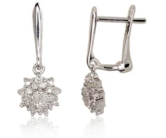 Auksiniai auskarai anglišku užsegimu, Baltas Auksas, Briliantai - 1.78 g. - 18 mm. - Briliantai (0,112Ct)