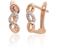 Auksiniai auskarai anglišku užsegimu, Raudonas Auksas, Briliantai - 1.65 g. - 12 mm. - Briliantai (0,036Ct)