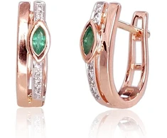 Auksiniai auskarai anglišku užsegimu, Raudonas Auksas, Briliantai , Smaragdas - 2.04 g. - 14 mm. - Briliantai (0,03Ct), Smaragdas (0,176Ct)