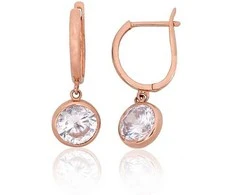 Auksiniai auskarai anglišku užsegimu, Raudonas Auksas, Cirkonai - 2.4 g. - 23 mm.
