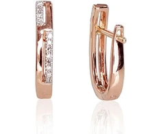Auksiniai auskarai anglišku užsegimu, Raudonas Auksas, Briliantai - 1.65 g. - 14 mm. - Briliantai (0,049Ct)