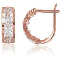 Auksiniai auskarai anglišku užsegimu, Raudonas Auksas, Cirkonai - 1.91 g. - 13 mm.