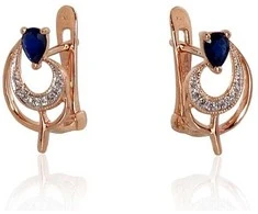 Auksiniai auskarai anglišku užsegimu, Raudonas Auksas, Briliantai , Safyras - 2.28 g. - 14 mm. - Briliantai (0,038Ct), Safyras (0,481Ct)