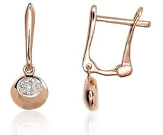 Auksiniai auskarai anglišku užsegimu, Raudonas Auksas, Briliantai - 1.55 g. - 17 mm. - Briliantai (0,04Ct)
