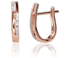Auksiniai auskarai anglišku užsegimu, Raudonas Auksas, Briliantai - 1.65 g. - 14 mm. - Briliantai (0,049Ct)