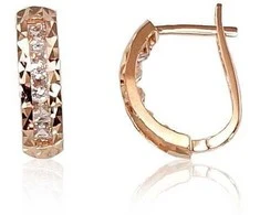 Auksiniai auskarai anglišku užsegimu, Raudonas Auksas, Cirkonai - 1.66 g. - 14 mm.