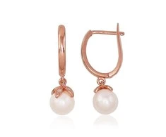 Auksiniai auskarai anglišku užsegimu, Raudonas Auksas, Cirkonai , Perlai - 1.9 g. - 25 mm.