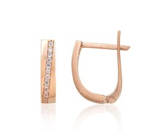 Auksiniai auskarai anglišku užsegimu, Raudonas Auksas, Cirkonai - 1.63 g. - 13 mm.