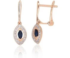 Auksiniai auskarai ant cilindrinės spynos - 1.91 g. - 21 mm. - Briliantai (0,072Ct), Safyras (0,265Ct)