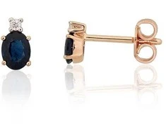 Auksiniai auskarai –pusetai - 0.75 g. - 6 mm. - Briliantai (0,016Ct), Safyras (0,46Ct)