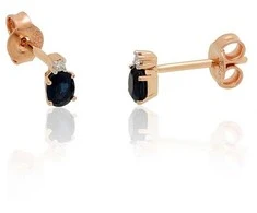 Auksiniai auskarai –pusetai - 0.75 g. - 6 mm. - Briliantai (0,016Ct), Safyras (0,46Ct)