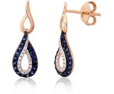 Auksiniai auskarai –pusetai - 2.17 g. - 22 mm. - Briliantai (0,077Ct), Safyras (0,352Ct)