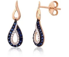 Auksiniai auskarai –pusetai - 2.17 g. - 22 mm. - Briliantai (0,077Ct), Safyras (0,352Ct)