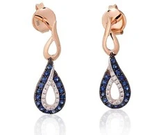 Auksiniai auskarai –pusetai - 2.17 g. - 22 mm. - Briliantai (0,077Ct), Safyras (0,352Ct)