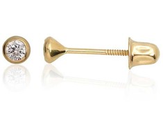 Auksiniai auskarai vinukai, užsukami, Geltonas Auksas, Cirkonai - 3 mm. - 0.31 g.