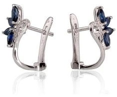 Auksiniai auskarai su brangakmeniais. . Praba: 585°. Akmuo: Briliantai , Safyras - 1.99 g. - 15 mm. - Briliantai (0,03Ct), Safyras (0,794Ct)