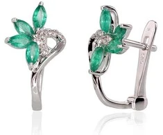 Auksiniai auskarai su brangakmeniais. . Praba: 585°. Akmuo: Briliantai , Smaragdas - 1.97 g. - 15 mm. - Briliantai (0,03Ct), Smaragdas (0,572Ct)
