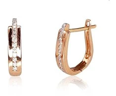 Auksiniai auskarai su brangakmeniais. Metalas: Raudonas Auksas. Praba: 585°. Akmuo: Briliantai - 2.14 g. - 13 mm. - Briliantai (0,128Ct)