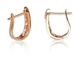 Auksiniai auskarai su brangakmeniais. Metalas: Raudonas Auksas. Praba: 585°. Akmuo: Briliantai - 2.14 g. - 13 mm. - Briliantai (0,128Ct)