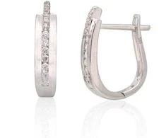 Auksiniai auskarai su brangakmeniais. Metalas: Baltas Auksas. Praba: 585°. Akmuo: Briliantai - 2.19 g. - 13 mm. - Briliantai (0,13Ct)