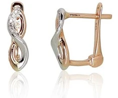 Auksiniai auskarai su brangakmeniais. Metalas: Raudonas/Baltas Auksas. Praba: 585°. Akmuo: Briliantai - 1.77 g. - 12 mm. - Briliantai (0,024Ct)