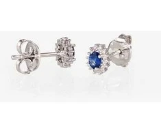 Auksiniai auskarai su brangakmeniais. Metalas: Baltas Auksas. Praba: 585°. Akmuo: Briliantai , Safyras - 1.42 g. - 8 mm. - Briliantai (0,078Ct), Safyras (0,428Ct)