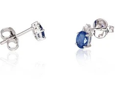 Auksiniai auskarai vinukai, Baltas Auksas, Briliantai , Safyras - 1.44 g. - 7 mm. - Briliantai (0,036Ct), Safyras (0,74Ct)