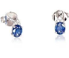 Auksiniai auskarai vinukai, Baltas Auksas, Briliantai , Safyras - 1.44 g. - 7 mm. - Briliantai (0,036Ct), Safyras (0,74Ct)