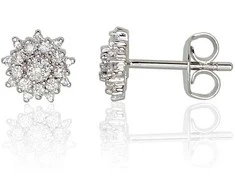 Auksiniai auskarai vinukai, Baltas Auksas, Briliantai - 1.83 g. - 8 mm. - Briliantai (0,13Ct)