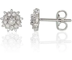 Auksiniai auskarai vinukai, Baltas Auksas, Briliantai - 1.83 g. - 8 mm. - Briliantai (0,13Ct)