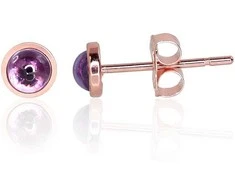 Auksiniai auskarai vinukai, Raudonas Auksas, Ametistas - 4 mm. - 0.41 g.